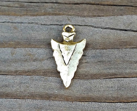 Gold Arrowhead Charm Hammered Pewter Bohemian Antique Rustic