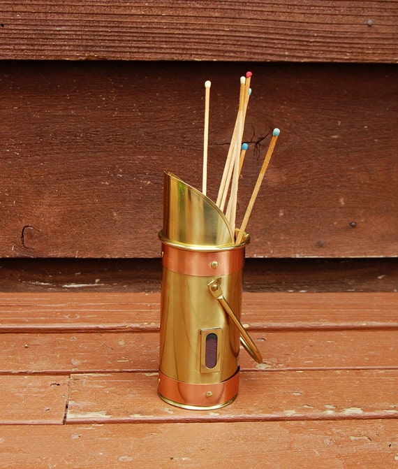 Brass Fireplace Match Holder Copper and Brass Fireplace Match