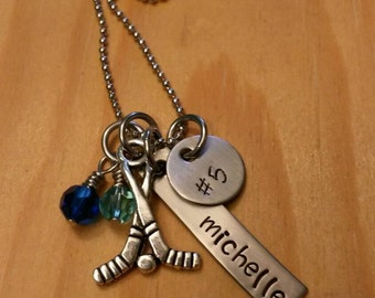 Hand Stamped Perosnalized Field Hockey Necklace - Girls Field Hockey Necklace - Field Hockey Team Gift - Team Colors