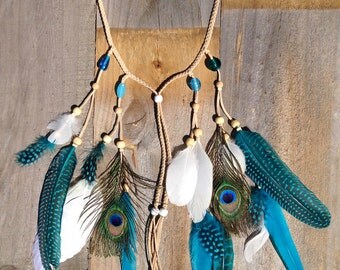 Turquoise Ocean Goddess, Boho Feather Headband, Feather Headdress, Native American Style