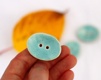 large light blue ceramic button for scarf or bag or sewing project ~ handmade ceramic button for bag or scarf ~ oval button light blue