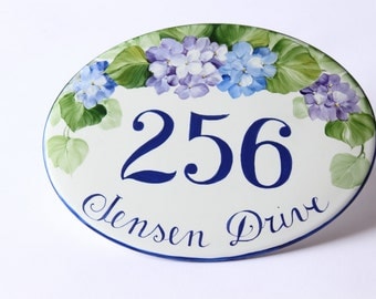 hand painted flowers number sign/ home address sign/ house numbers/ housewarming gift/ wall number sign/ wall hanging sign