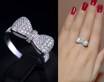 Bow Cubic Zirconia Ring - Bow Tie Ring - Bow Knot Rings - Cocktail Rings - CZ Rings- Dainty Ring - Cute Ring - Delicate Ring - AR0157B