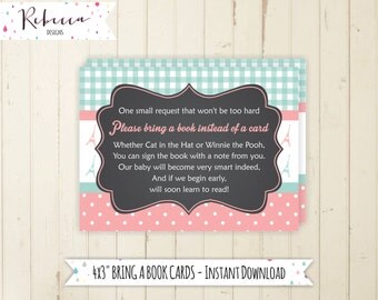 Baby shower book insert bring a book card printable bring a
