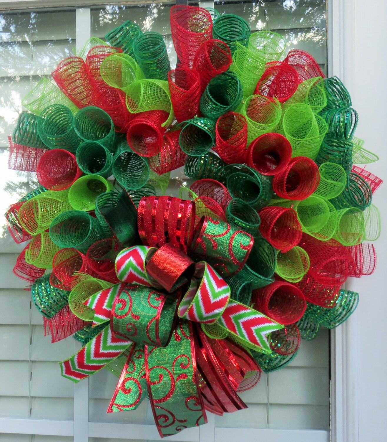 Christmas Spiral Deco Mesh Door Wreath Red w/ by SouthernWreathsAL