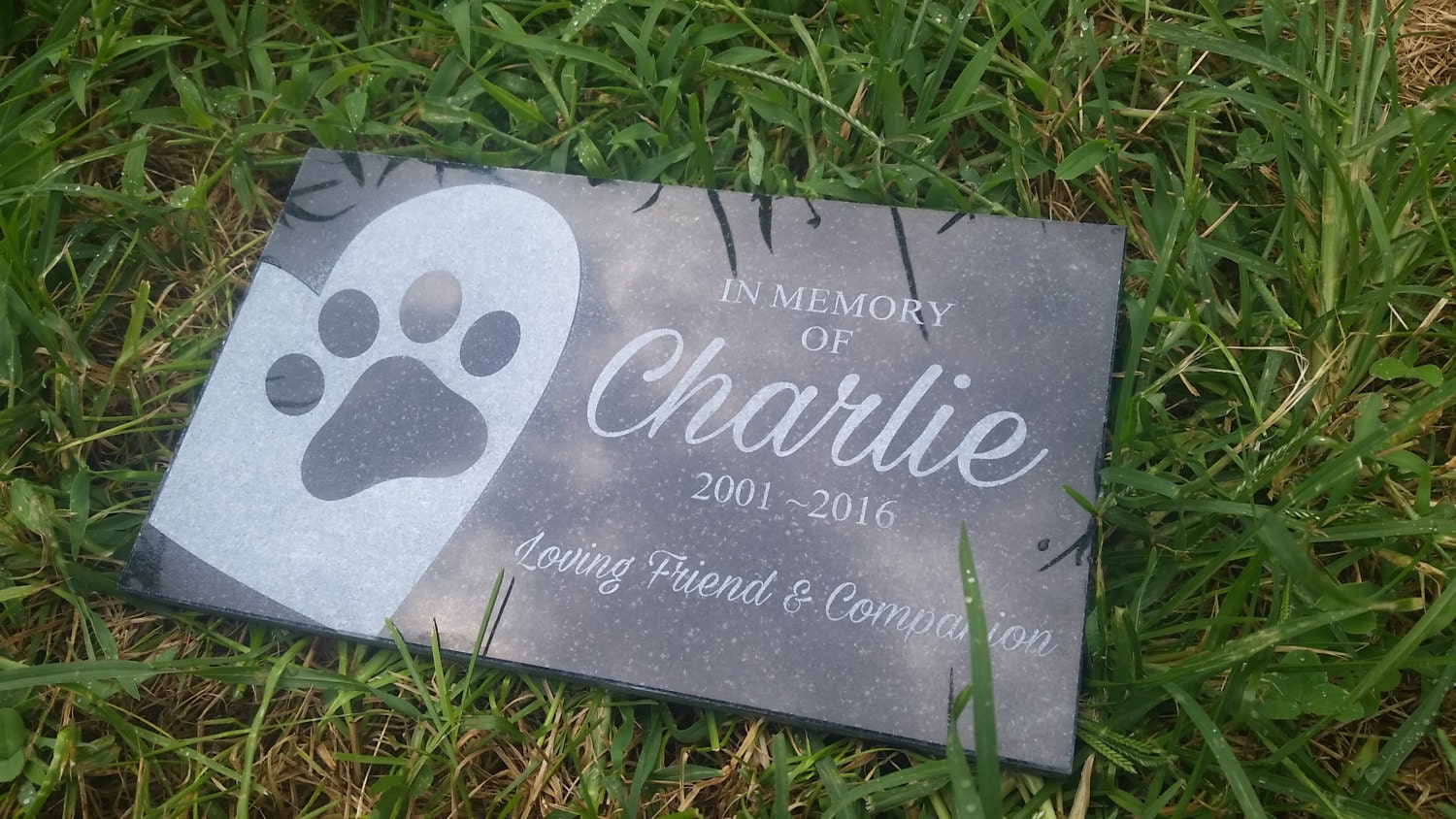 Pet memorial stone Black granite grave marker dog cat horse