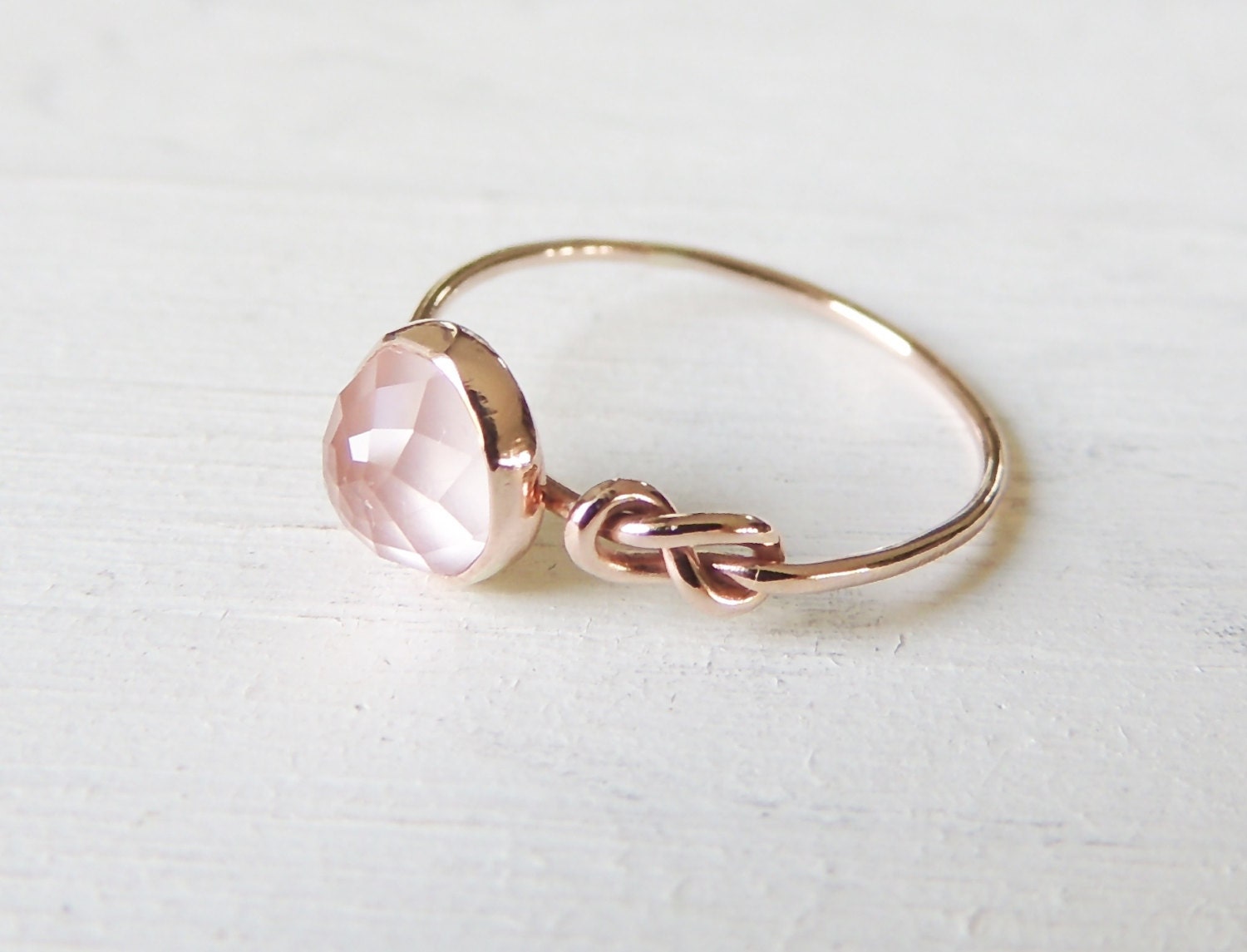 Rose Quartz Ring Rose Gold Ring Infinity Knot Ring Symbol