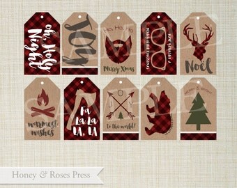 Woodsy Christmas Tags . Lumberjack Christmas . Rustic Christmas Tags . Holiday Tags . Printable Tags