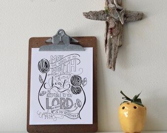 Psalm 19:14 Printable Bible Verse Art Print 8x10 Digital Wall Art Gift