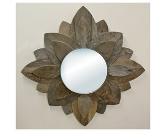 Modern Reclaimed Wood Mirror - Flower Petals