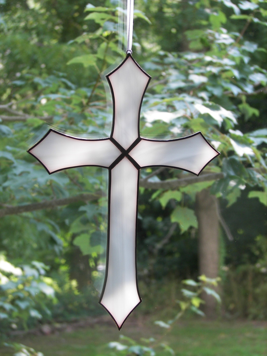 Stained Glass Cross White Glass Cross Ornament Stained