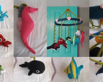 Hand-Knit Sea Creatures Mobile - Baby Mobile - Knit Mobile for Nursery - Sea Creatures Mobile - FREE SHIPPING