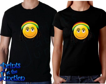 Emoji Shirt/Rasta Jamaican Stoner Emoji With Dreadlocks T-Shirts/Stoned Emoji With Beanie Women/Men T-Shirts/Funny Emoji T-Shirt
