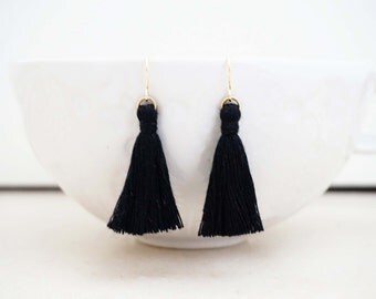 Black and Gold Tassel Earrings