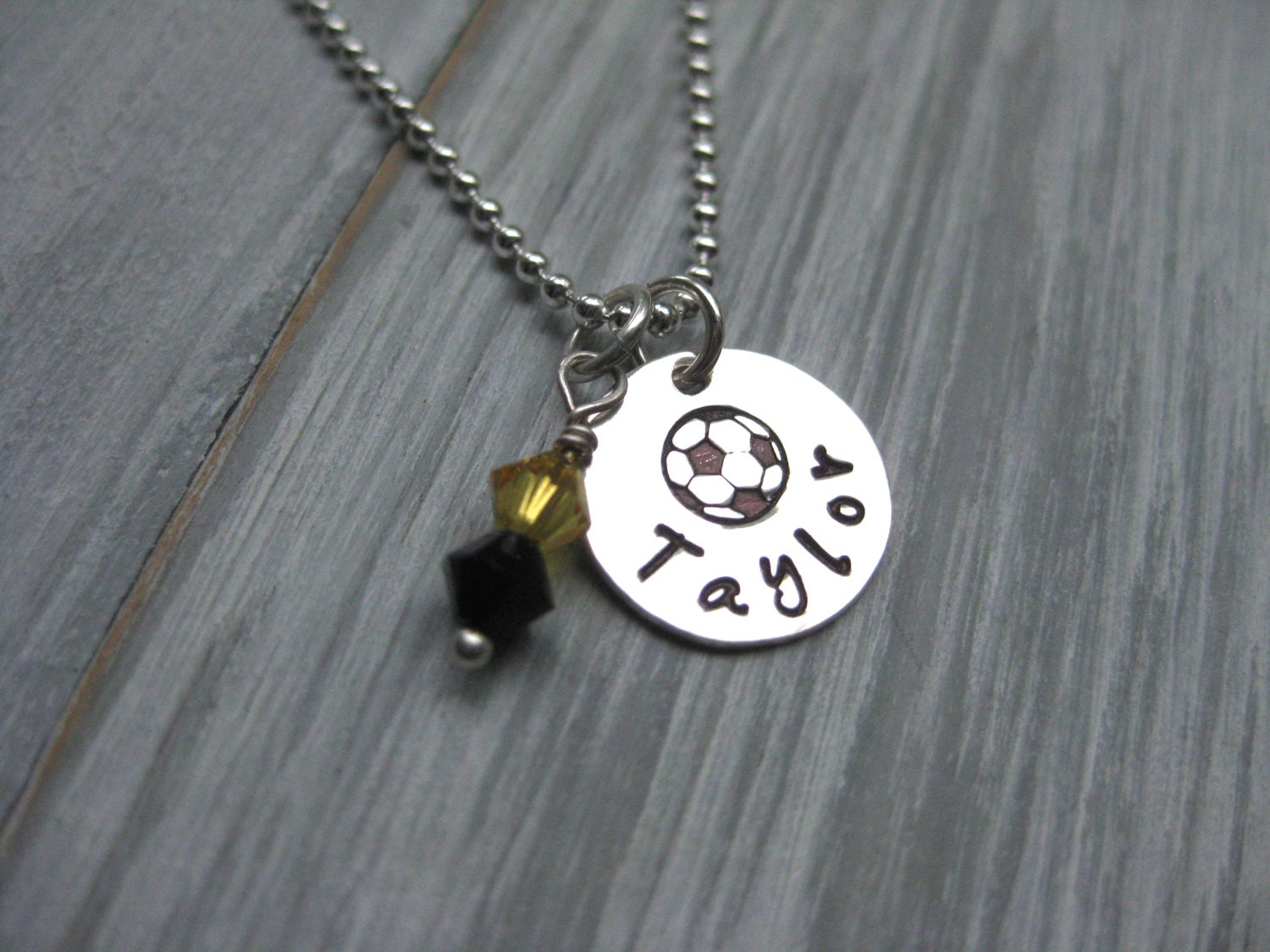 Soccer Necklace Sterling Silver Hand Stamped Soccer Jewelry