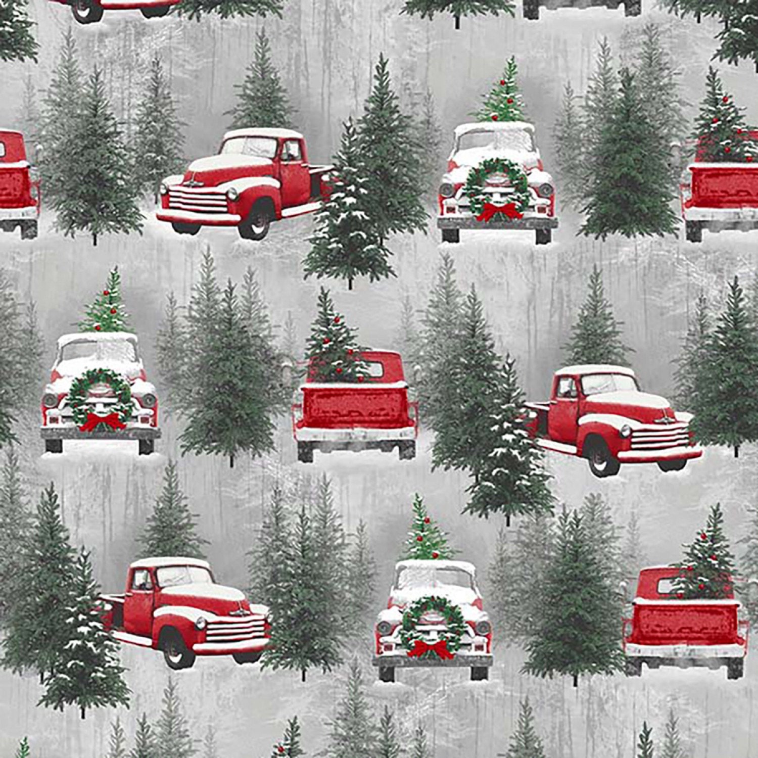 Red Truck Scenic Holiday Fabric Yardage. Holiday by GSMDsigns