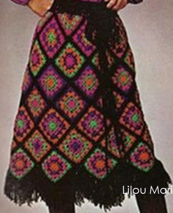 Crochet SKIRT Pattern Vintage 70s Granny Square Skirt Pattern