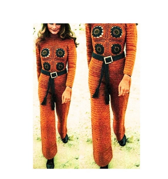 Crochet Pants Pattern Vintage 70s Crochet Jumpsuit Pattern