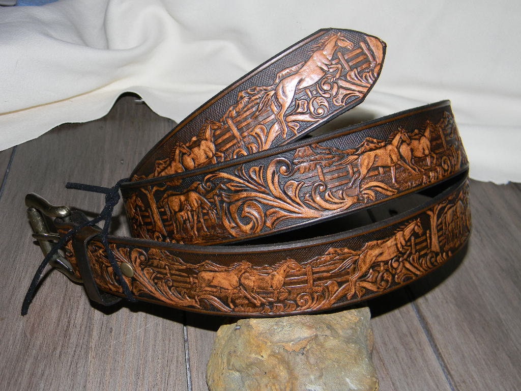 Wild Horses Leather Embellished Belt Gift for by starlightleather