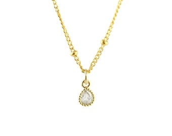 Starry CZ Teardrop Necklace, Dainty Gold Necklace, Simple Necklace, Silver Necklace, Minimalist Necklace, Bridesmaid Gift, Satellite Chain
