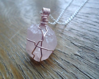 Rose Quartz Necklace - Heart Chakra Necklace - Wire Wrapped Rose Quartz - Love Stone - Rose Gold Jewelry - Handmade Gifts