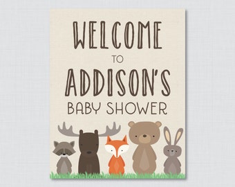Woodland Baby Shower Welcome Sign - Printable, Personalized Baby Shower Welcome Sign - Welcome to the Baby Shower Sign Woodland - 0010
