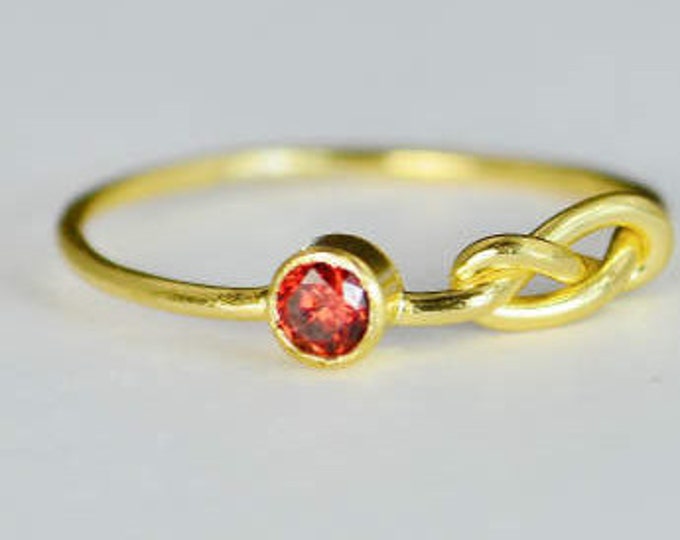14k Gold Garnet Infinity Ring, 14k Gold Ring , Stackable Rings, Mother's Ring, January Birthstone Ring, Gold Infinity Ring, Gold Knot Ring