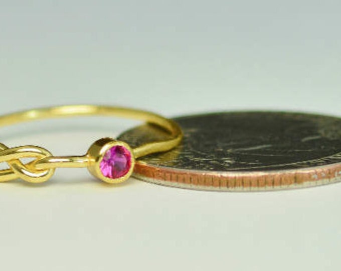 14k Gold Ruby Infinity Ring, 14k Gold Ring, Stackable Rings, Mother's Ring, July Birthstone Ring, Gold Infinity Ring, Gold Knot Ring