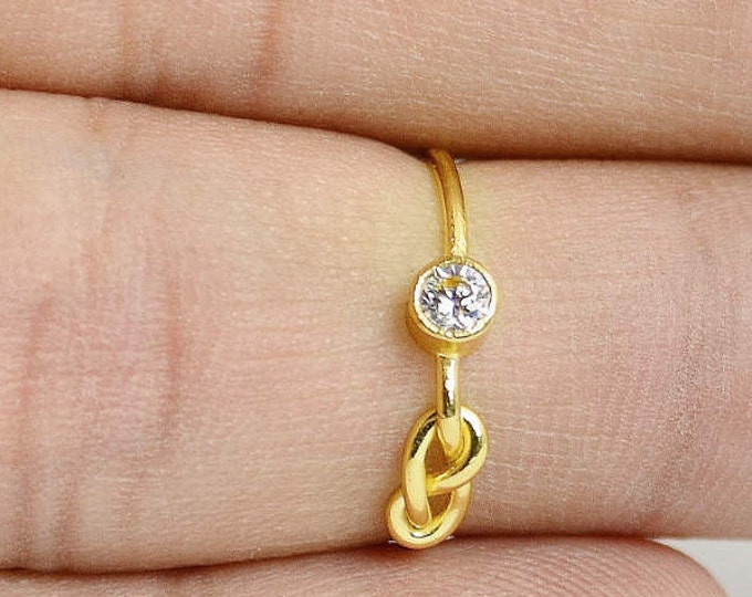 14k Gold CZ Diamond Infinity Ring, 14k Gold Ring, Stackable Rings, Mother's Ring, April Birthstone, Gold Infinity Ring, Gold Knot Ring