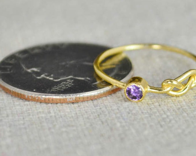 Gold Amethyst Infinity Ring, Gold Filled Ring, Stackable Rings, Mothers Ring, February Birthstone, Gold Infinity Ring, Gold Knot Ring