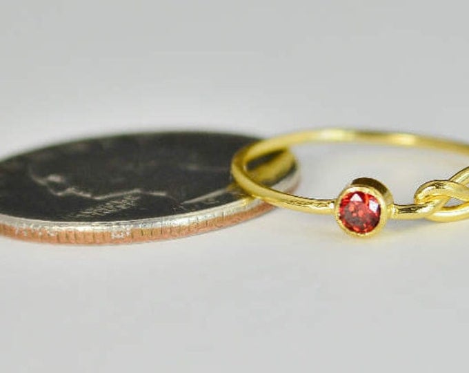 Gold Garnet Infinity Ring, Gold Filled Ring, Stackable Rings, Mother's Ring, January Birthstone Ring, Gold Infinity Ring, Gold Knot Ring