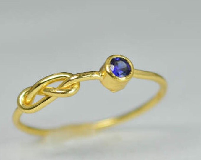 14k Gold Sapphire Infinity Ring, 14k Gold Ring, Stackable Rings, Mothers Ring, September Birthstone Ring, Gold Infinity Ring, Gold Knot Ring