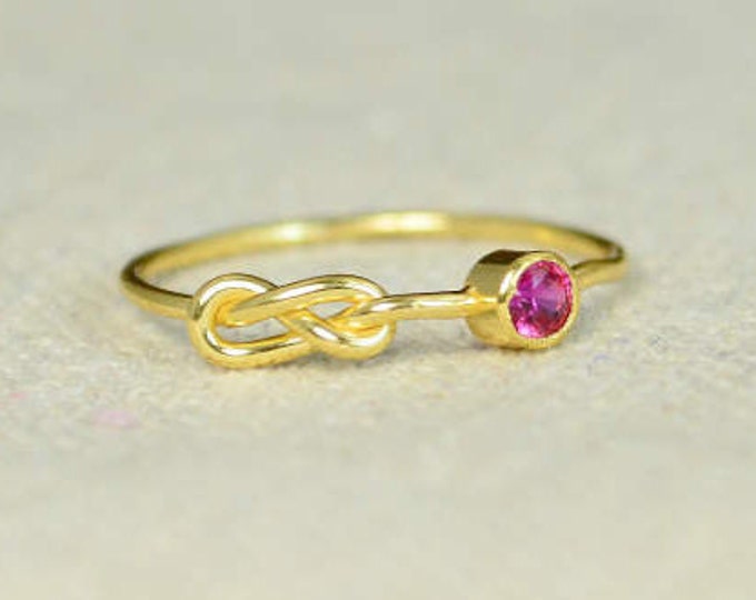 Ruby Infinity Ring, Gold Filled Ring, Stackable Rings, Mother's Ring, July Birthstone Ring, Gold Infinity Ring, Gold Knot Ring