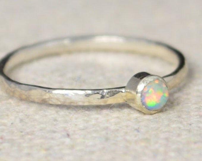 Classic Sterling Silver Opal Ring, 3mm Silver solitaire, Soltaire, Silver jewelry, October Birthstone, Mothers Ring, Silver band