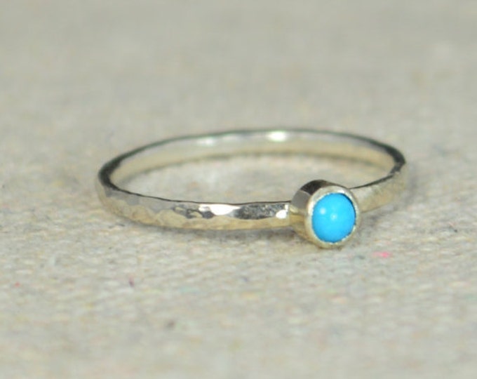 Classic Sterling Silver Turquoise Ring, 3mm Silver Solitaire, December Birthstone, Silver Jewelry, Solitaire, Mothers Ring, Silver Band