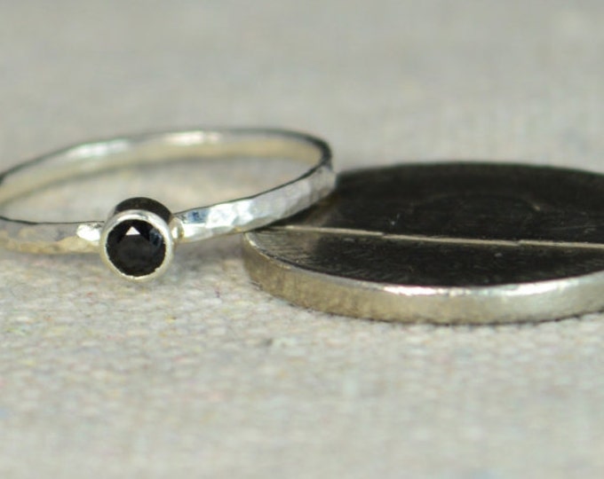 Natural Black Spinel Ring, Sterling Silver Solitaire, Black Stone Ring, Silver Jewelry, Black Solitaire, Solitaire Ring, Classic Silver Band