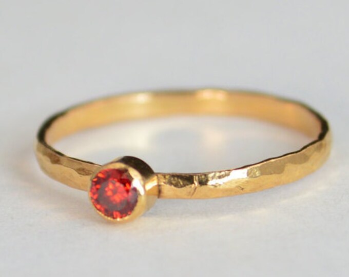Classic Solid 14k Rose Gold Garnet Ring, Gold Solitaire, Red Ring, Real Gold, January Birthstone, Mothers Ring, Solid Gold Band, Gold ring