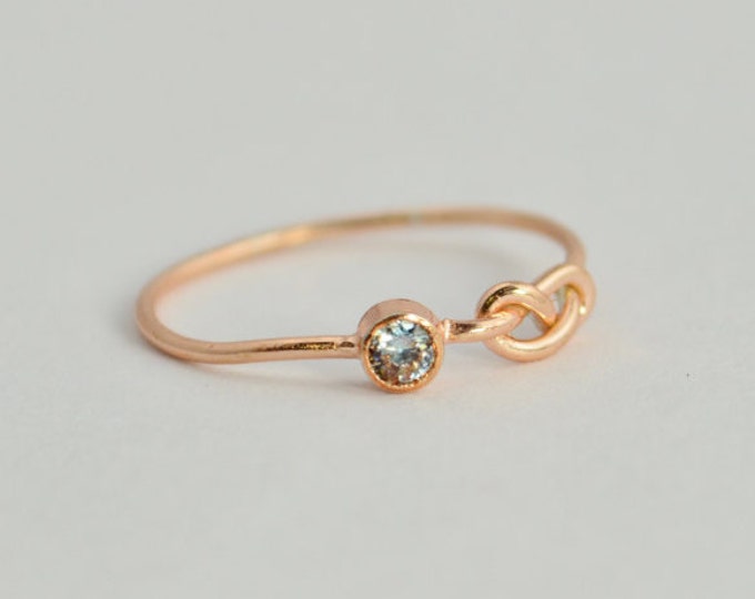 14k Rose Gold Aquamarine Infinity Ring, 14k Rose Gold, Stackable Rings, Mothers Ring, March Birthstone, Rose Gold Infinity, Rose Gold Knot