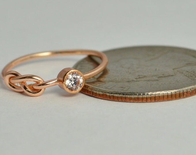 14k Rose Gold CZ Diamond Infinity Ring, 14k Rose Gold, Stackable Rings, Mothers Ring, April Birthstone, Rose Gold Infinity, Rose Gold Knot