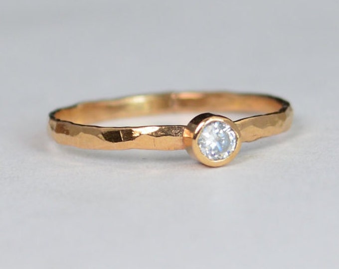 Classic Solid 14k Rose Gold CZ Diamond Ring, Solitaire, White Ring, Solid Gold, April Birthstone, Mothers Ring, Solid Rose Gold Band, Gold