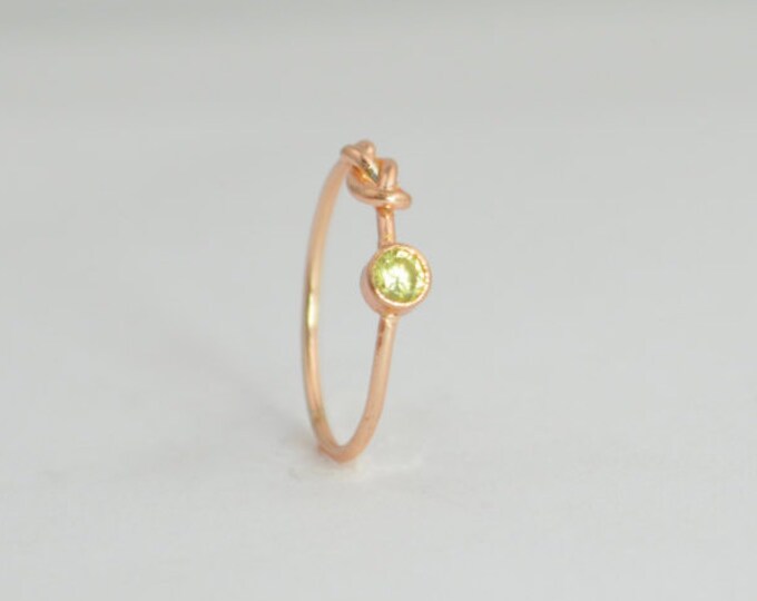 14k Rose Gold Peridot Infinity Ring, 14k Rose Gold, Stackable Rings, Mothers Ring, August Birthstone, Rose Gold Infinity,Rose Gold Knot Ring