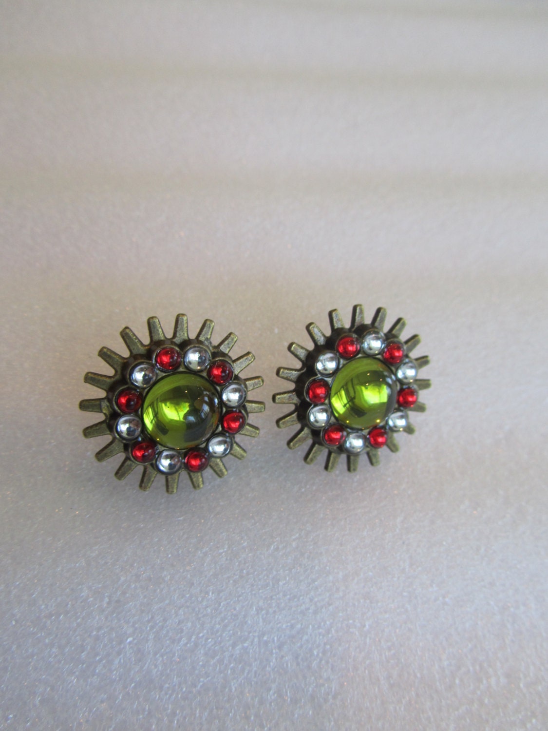 Lime Green Button Earrings Button Earrings by BrownBeaverBeadery