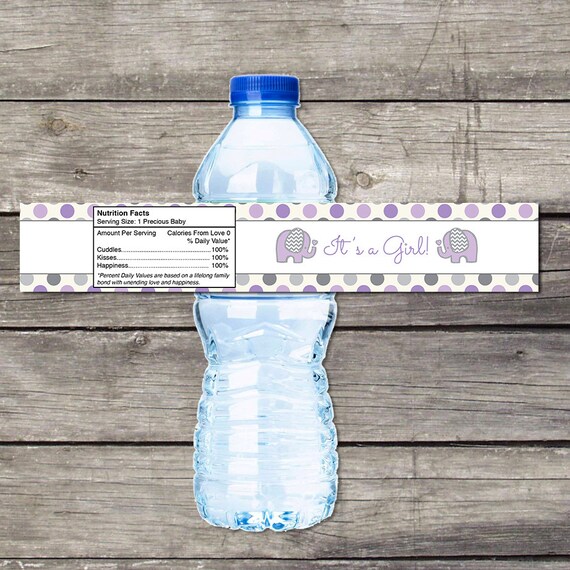 elephant water bottle labels baby shower printable purple