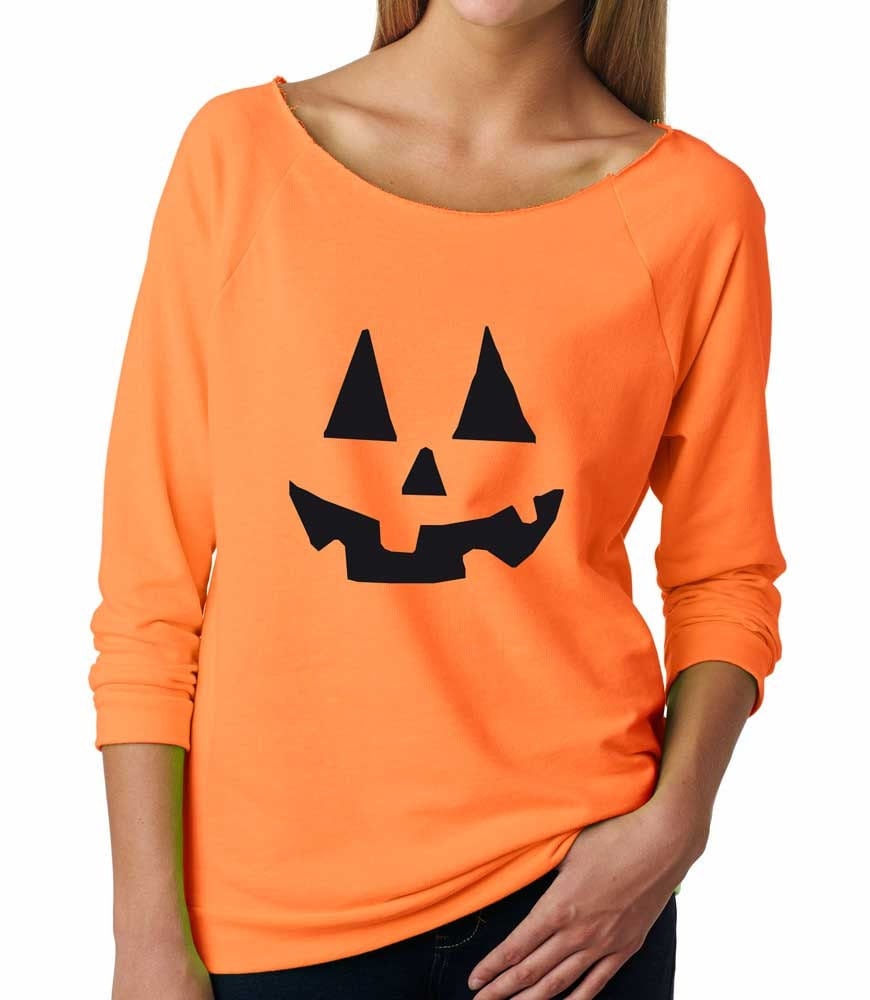 Pumpkin Sweatshirt. Super Soft & Comfy Raw Edge Boat Neck