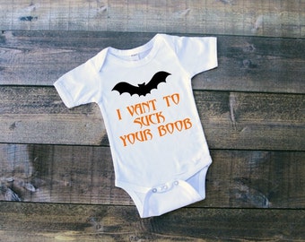 I Vant To Suck Your Boob Bat Vampire Baby Bodysuit Newborn Toddler Tshirt Halloween Vampire Breastfeeding Halloween Costume
