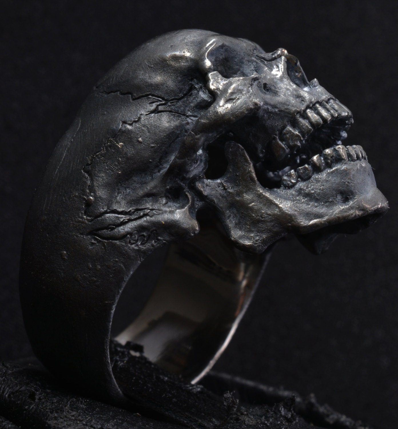 Into The Fire Jewelry Skull ring open jaw silver mens skull