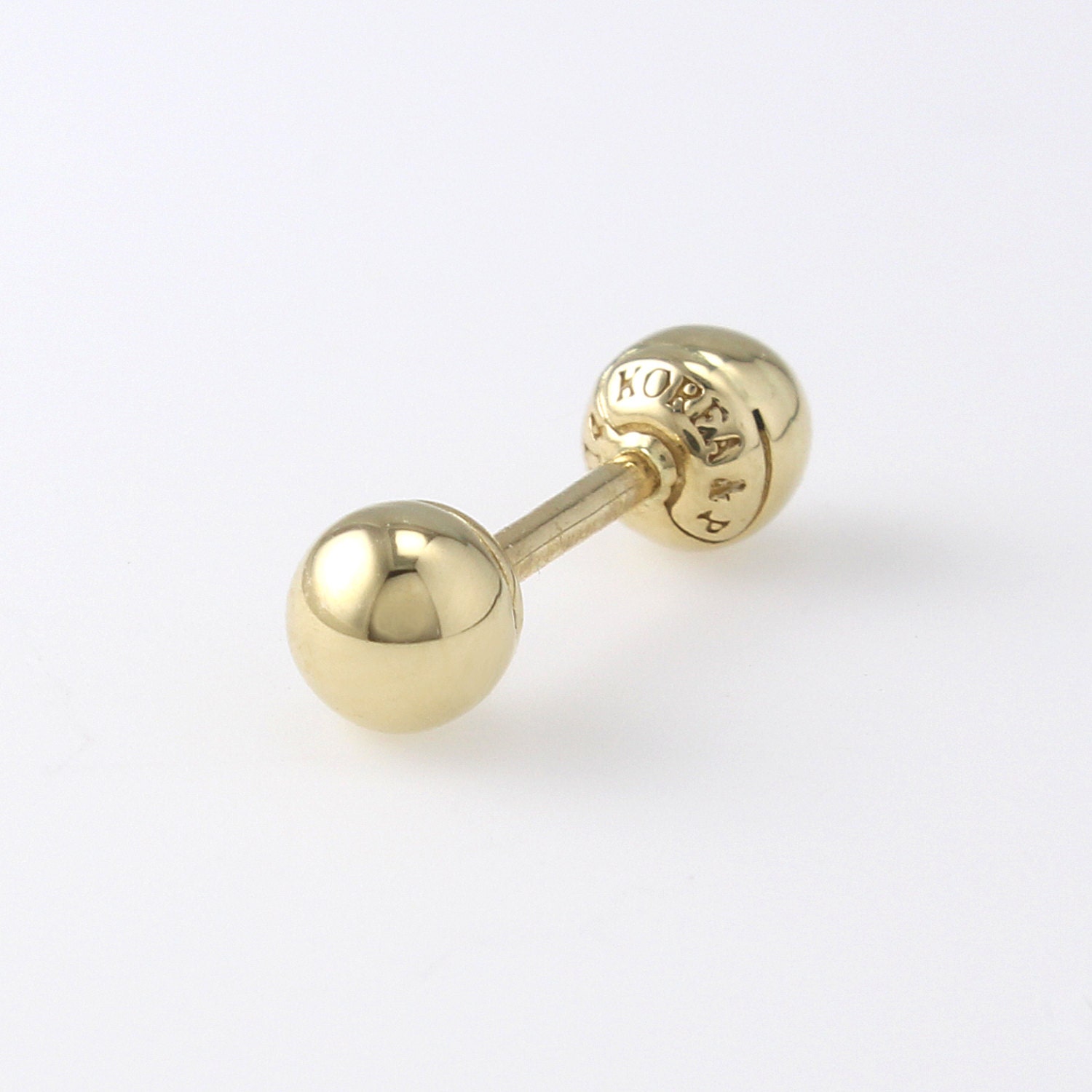 14K Solid Gold Ball Stud 4mm 14K Barbell Earring Cartilage