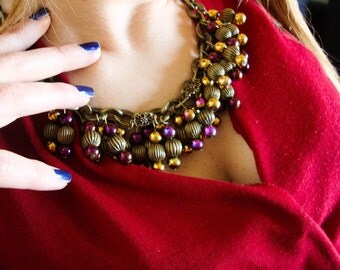 Vintage Statement Necklace/ Cooper Jewelry/ Handmade Necklace/ Statement Necklace/Antique Jewelry/ For Her/Greek Jewellery/ Beaded Necklace