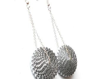 Silver Dangle Earrings, 1st Anniversary Gift, Paper Earrings, Statement Earrings, Gift for Mom, Long Chain Earrings, Paper Bead Jewelry
