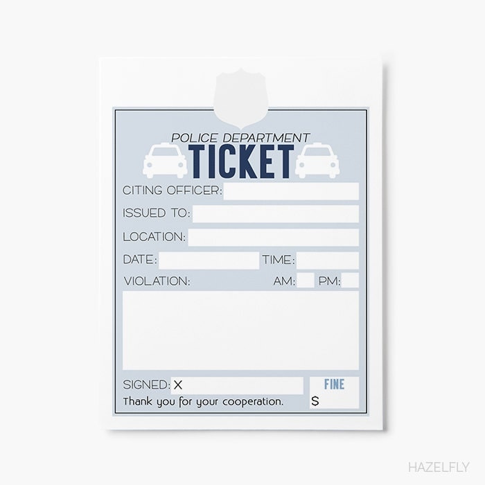 Kids Police Printable Tickets Pretend Play by HazelflyPaperCo